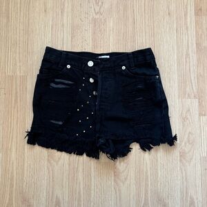 Black Distressed and studded Denim Shorts